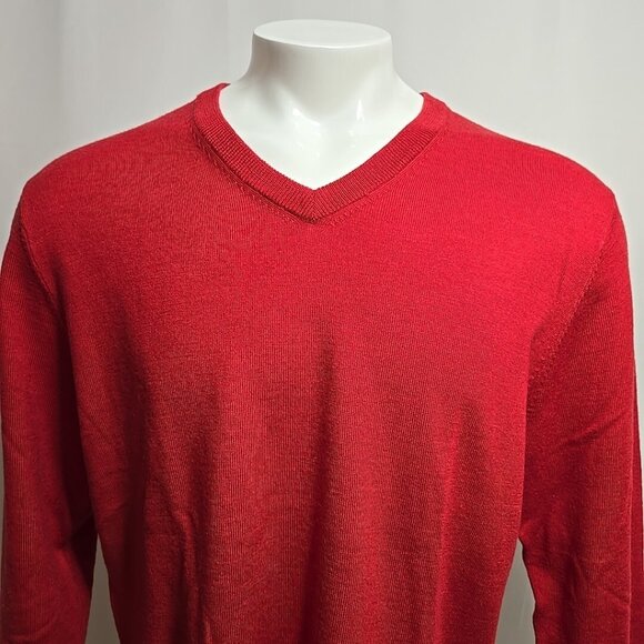 Jos. A. Bank Traveller 100% Merino Wool Sweater Mens Size XL V-Neck Red - Picture 1 of 9